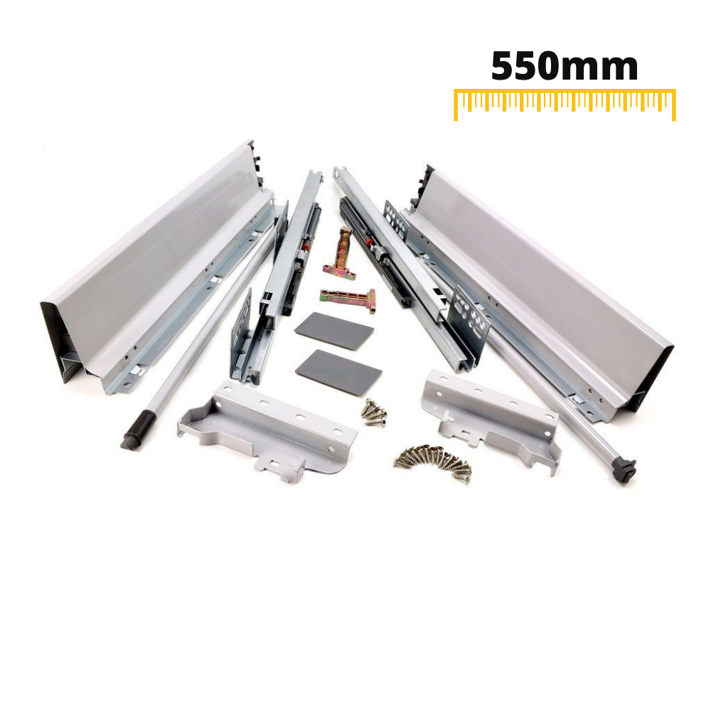 Conjunto de sistema de cierre suave para cajones, MEDIANO, H: 142mm, plateado (11) – Furnica
