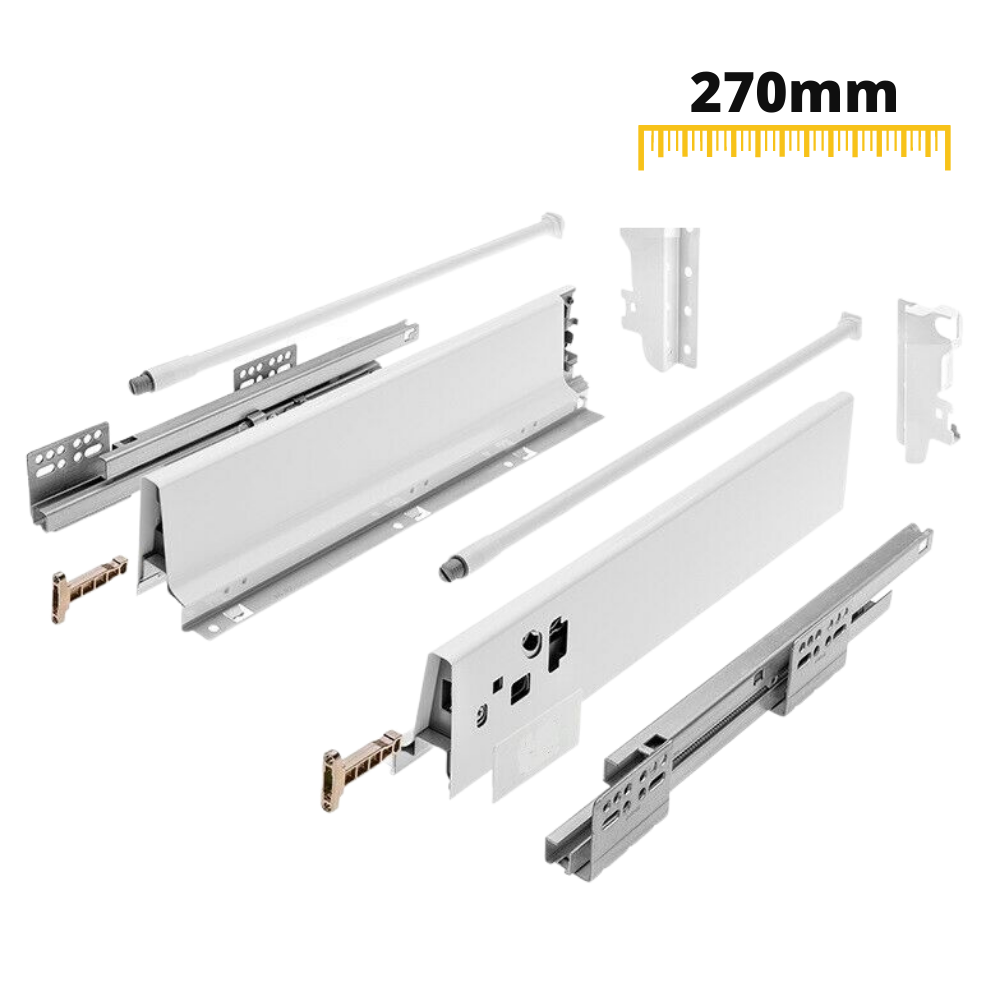 Conjunto de sistema de cierre suave para cajones, MEDIANO, H: 142mm, Blanco