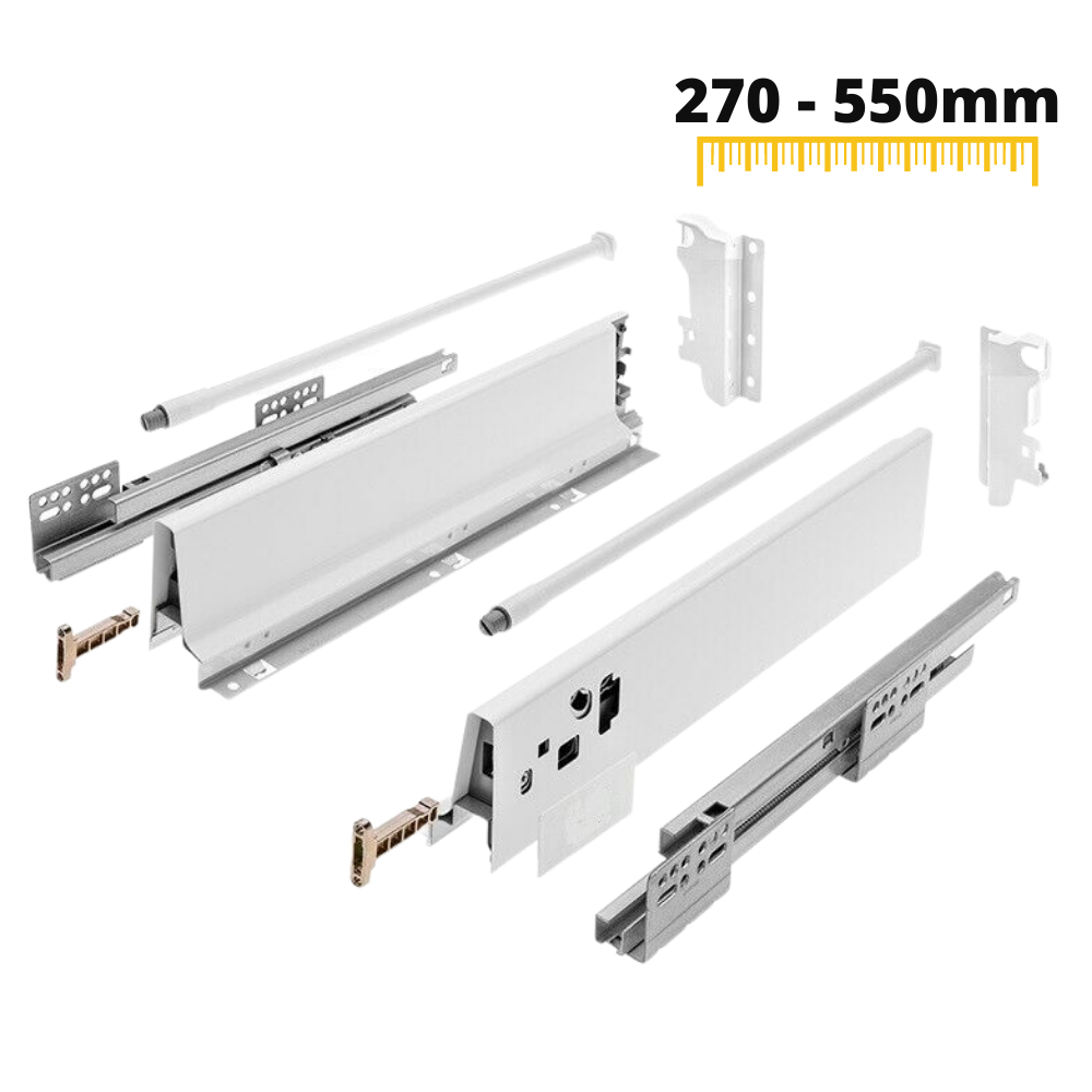 Conjunto de sistema de cierre suave para cajones, MEDIANO, H: 142mm, Blanco (4) – Furnica
