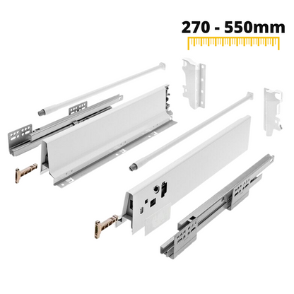 Conjunto de sistema de cierre suave para cajones, MEDIANO, H: 142mm, Blanco (4) – Furnica