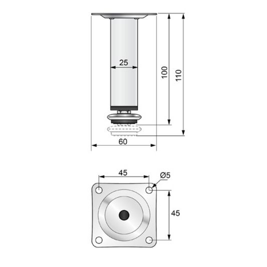 Pata de mueble cuadrada de 25x25mm - A100mm - Satinado (2) – Furnica