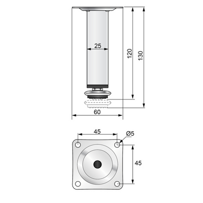 Pata de mueble cuadrada de 25x25mm - A120mm - Satinado (2) – Furnica