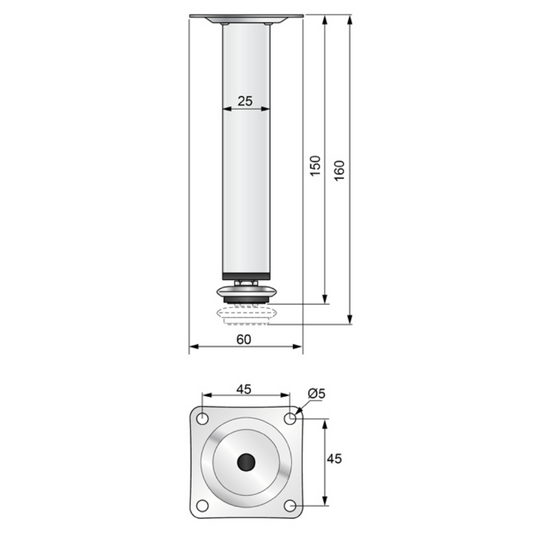 Pata de mueble cuadrada de 25x25mm - H150mm Satinado (2) – Furnica