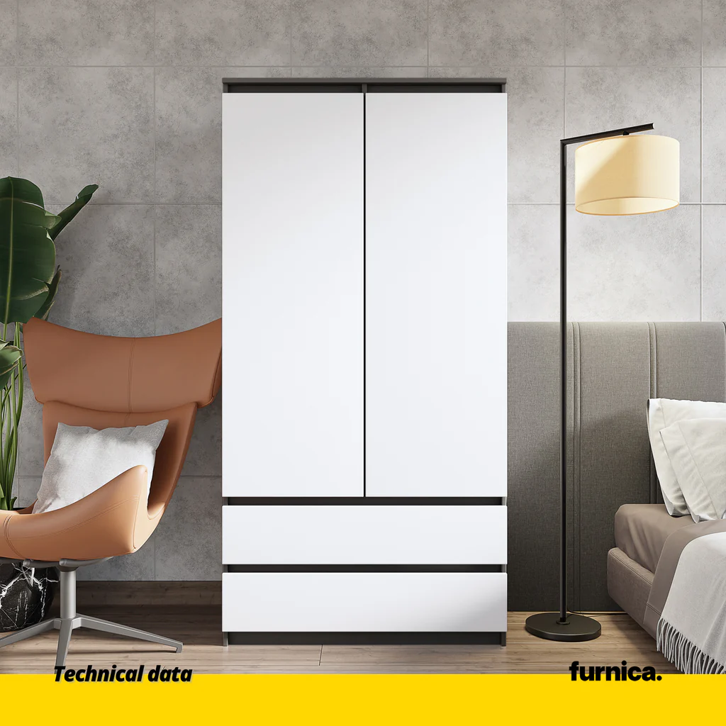 JOELLE - Armario de 2 puertas con 2 cajones - Antracita / Blanco Mate - A180cm A90cm P50cm (3) – Furnica