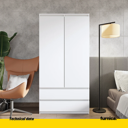 JOELLE - Armario de 2 puertas con 2 cajones - Blanco Mate - A180cm A90cm P50cm (3) – Furnica