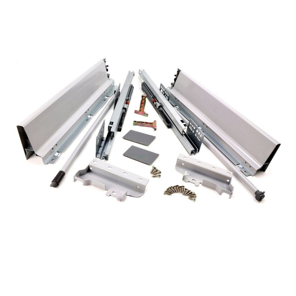 Conjunto de sistema de cierre suave para cajones, MEDIANO, H: 142mm, plateado – Furnica