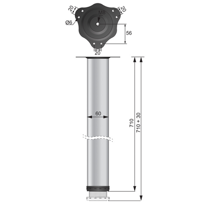 Pata de mueble ajustable de 710 mm - Placa de montaje de acero - Blanco (2) – Furnica