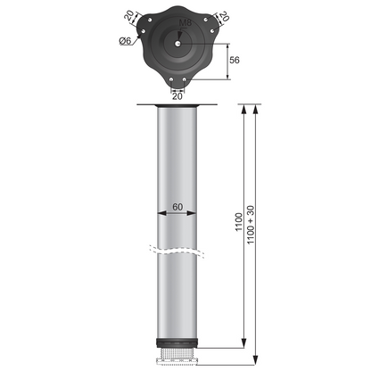 Pata de mueble ajustable de 1100 mm - Placa de montaje de acero - Blanco (2) – Furnica