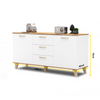 INGRID - Cómoda escandinava - 3 cajones, 2 puertas - Blanco Mate / Roble Wotan - A75cm A150cm P45cm