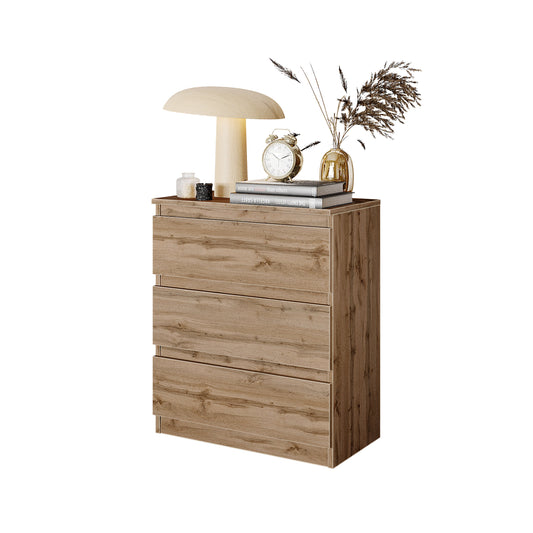 GABRIEL - Cómoda de 3 cajones - Armario de almacenamiento para el dormitorio - Roble Wotan - A72cm A60cm P33cm