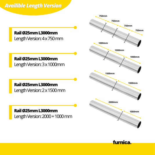 Barra colgante para armario Ø25mm L3000mm - Cromo (2) – Furnica