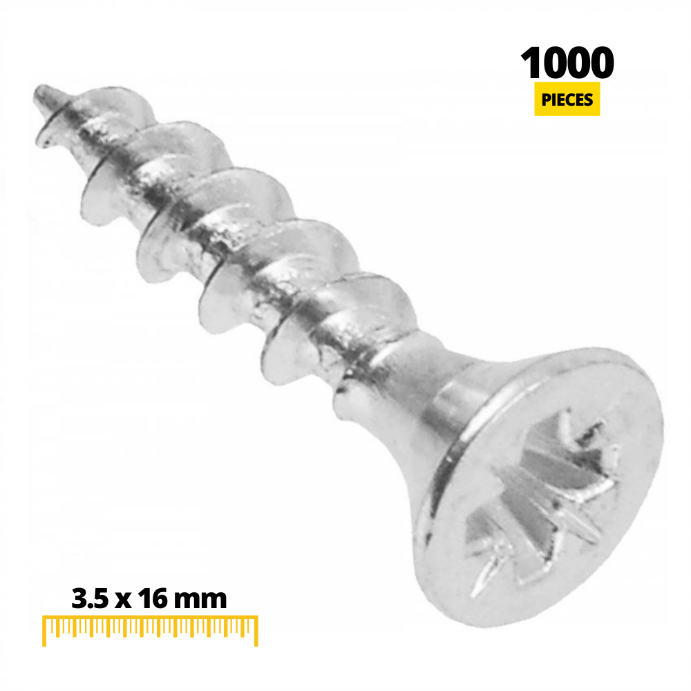 Tornillos de madera PZ2 3.5x16mm Zinc blanco (1000 piezas)