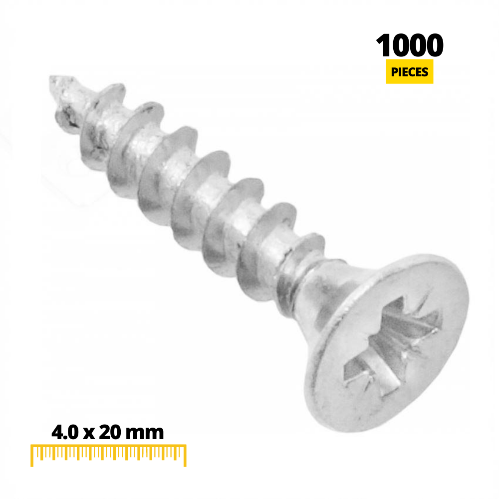 Tornillos de madera PZ2 4.0x20mm Zinc blanco (1000 piezas)