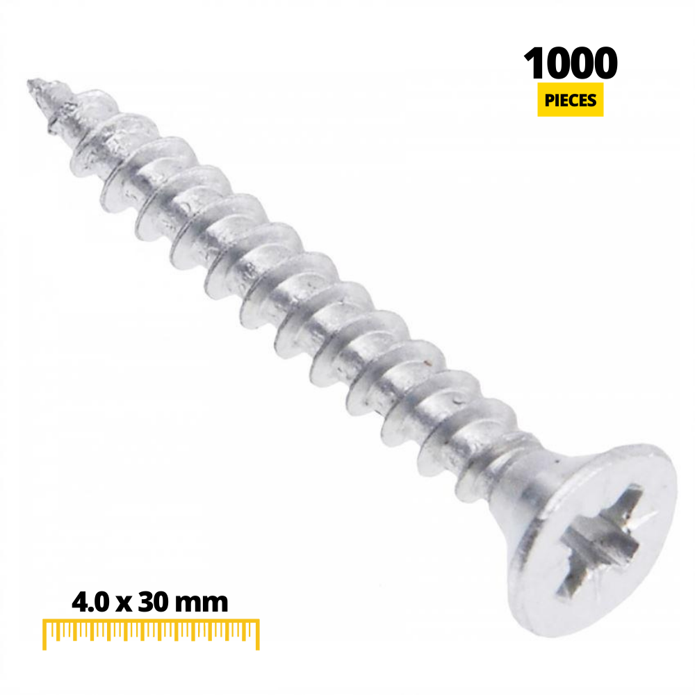 Tornillos de madera PZ2 4.0x30mm Zinc blanco (1000 piezas)