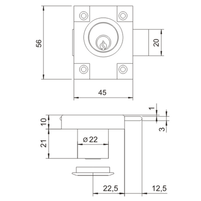 Cerradura para muebles de 22x21mm (3) – Furnica