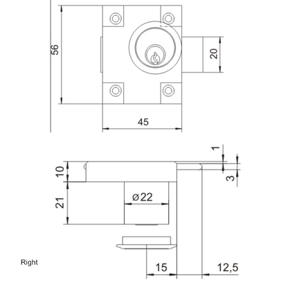Cerradura de mueble izquierda/derecha de 22x21mm (5) – Furnica