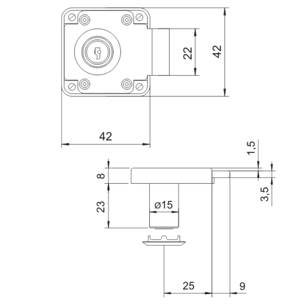 Cerradura para muebles de 15x23mm