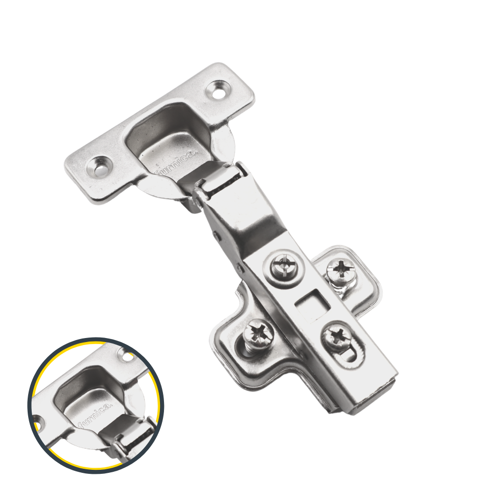 Bisagra de cierre suave, placa de montaje H0 con tornillos EURO, puertas gemelas (5) – Furnica