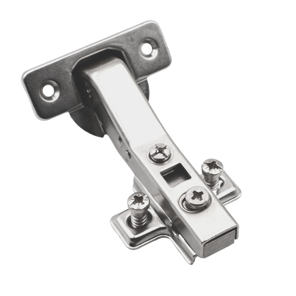 Bisagra de cierre suave a +45º, placa de montaje H2 con tornillos EURO, puertas anguladas (3) – Furnica