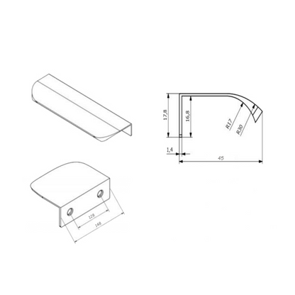 Mango de perfil redondo Edge Grip de 128 mm (longitud total de 148 mm) - Blanco (2) – Furnica