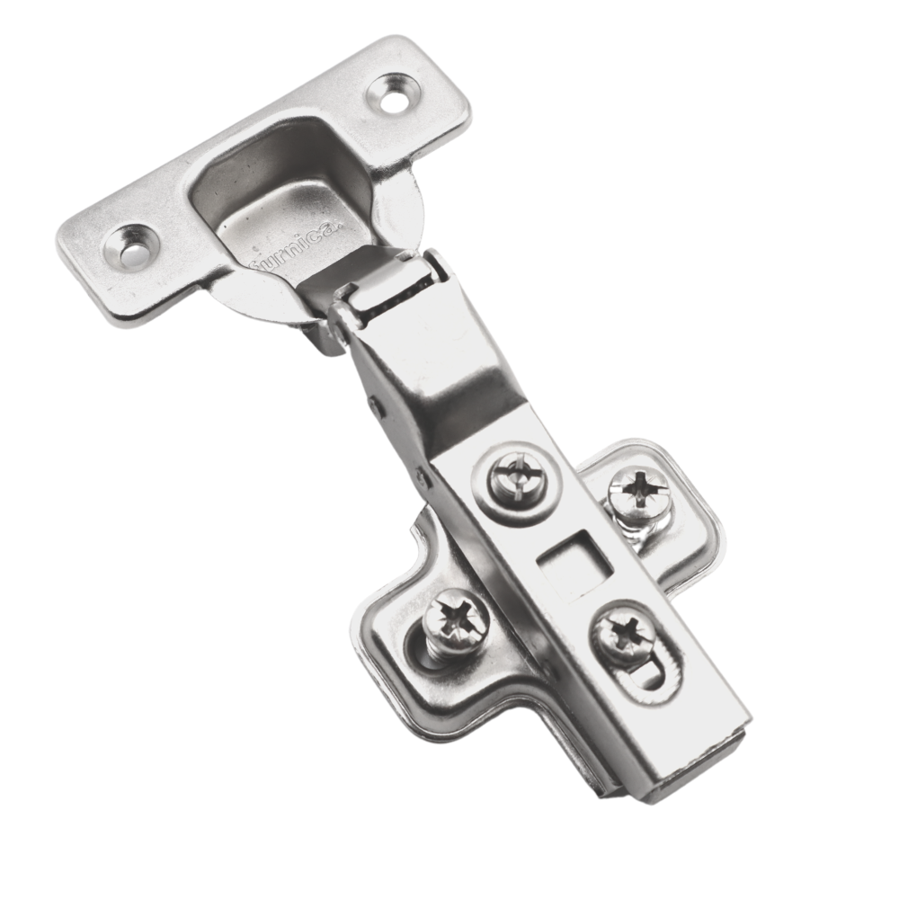 Bisagra de cierre suave, placa de montaje H0 con tornillos EURO, puertas gemelas – Furnica