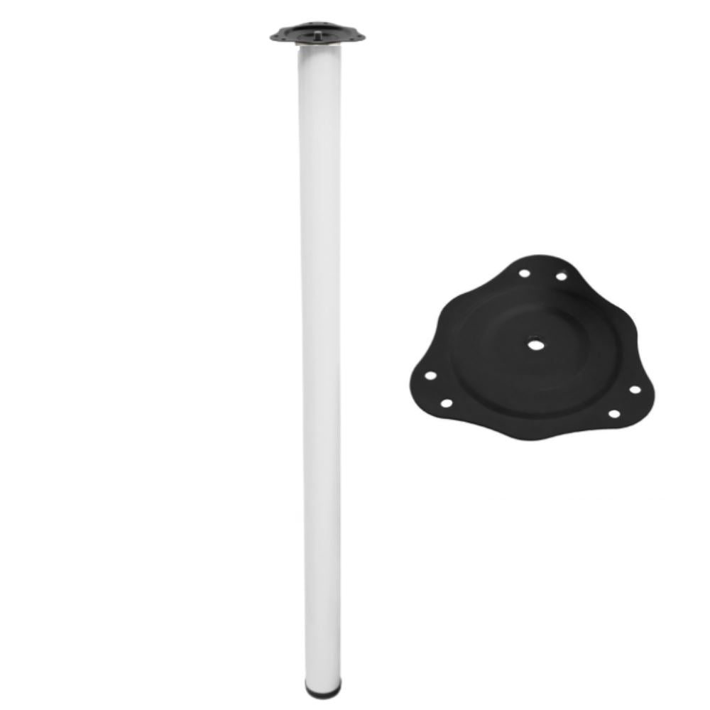 Pata de mueble ajustable de 710 mm - Placa de montaje de acero - Blanco – Furnica