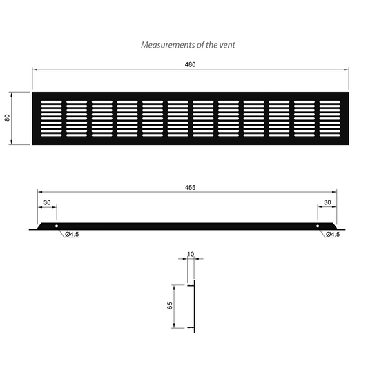 Rejilla de ventilación de aluminio 480x80mm - Negro (2) – Furnica