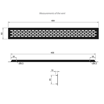 Rejilla de ventilación de aluminio 484x60mm - Negro (2) – Furnica