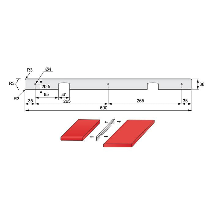 Tira de ángulo para encimera de 38mm R-3