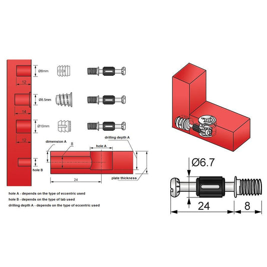 Pasador de espiga de 24 mm con rosca M6 - 100 piezas (2) – Furnica