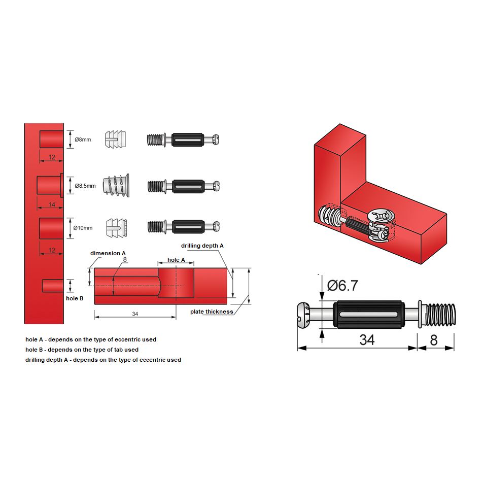 Pasador de espiga de 34 mm con rosca M6 - 1000 piezas