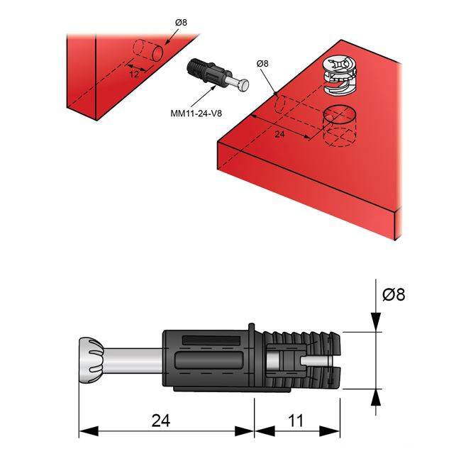 Dowel expansivo de leva L24mm, M8 - 1000 piezas (3) – Furnica