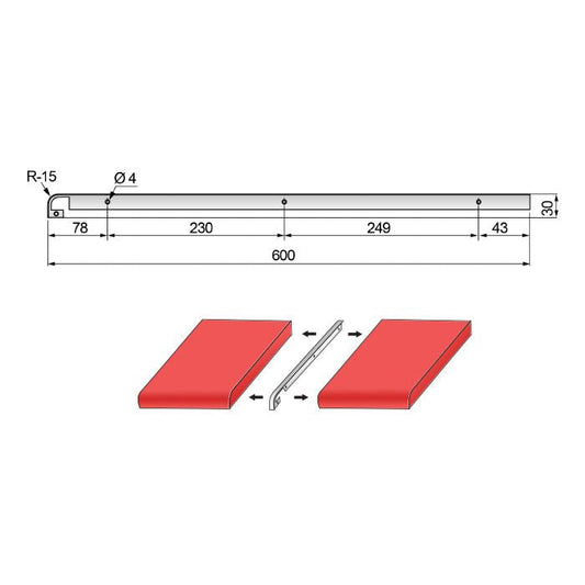 Tira de conexión para encimera de 28 mm R-15, anodizado plateado (2) – Furnica