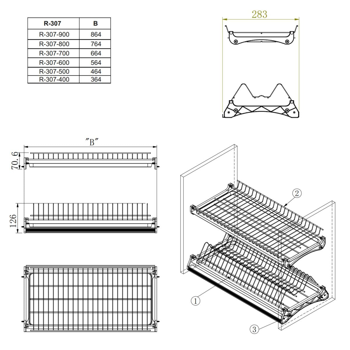 Dish Rack Kitchen Cabinet - Chrome - 500mm Furnica 
