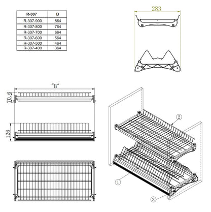 Dish Rack Kitchen Cabinet - Chrome - 500mm Furnica 