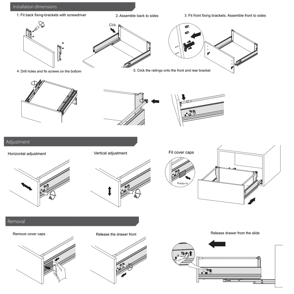 Sistema de cierre suave para cajones, MEDIANO, H: 142mm, Blanco 270mm