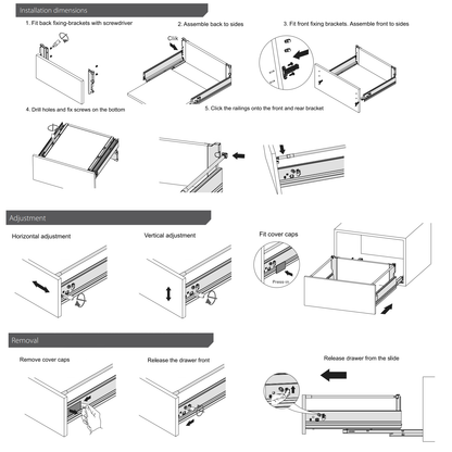 Sistema de cierre suave para cajones, MEDIANO, H: 142mm, Blanco 450mm