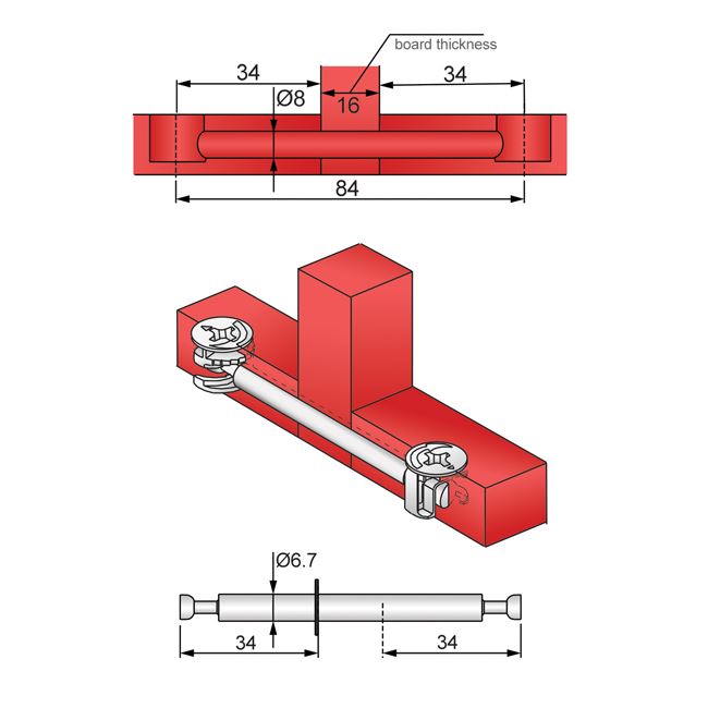 Doble pasador de leva de 34+16+34 mm
