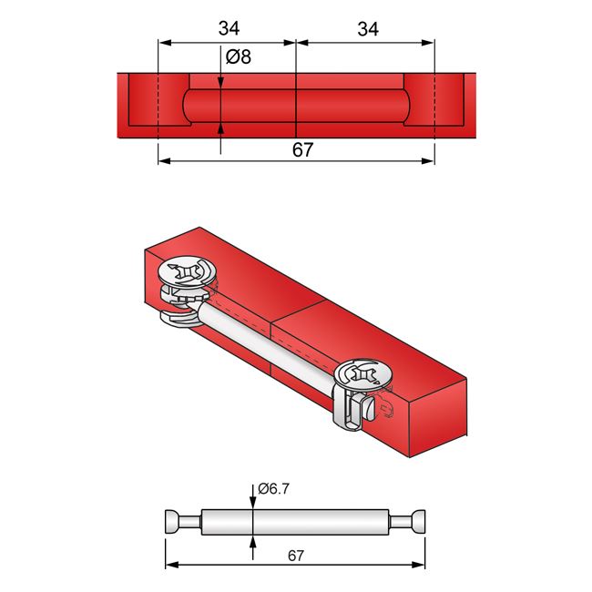 Doble pasador de leva de 34+18+34 mm