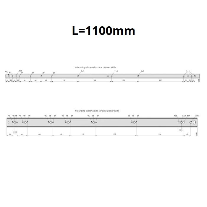 Corredores de cajón con rodamientos de bolas de 1100 mm - H53 (lado derecho e izquierdo)