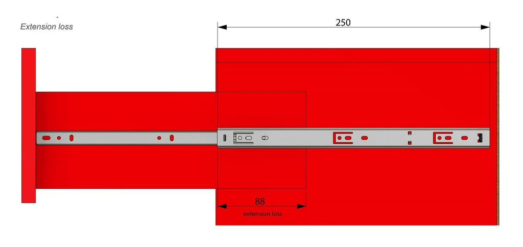 Corredores de cajón con rodamientos de bolas de 250 mm - H27 (lado derecho e izquierdo)