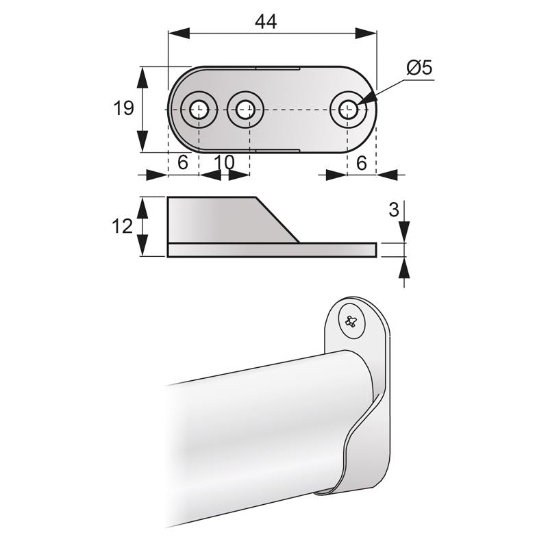 Accesorio para barra ovalada de 15x30mm, niquelado