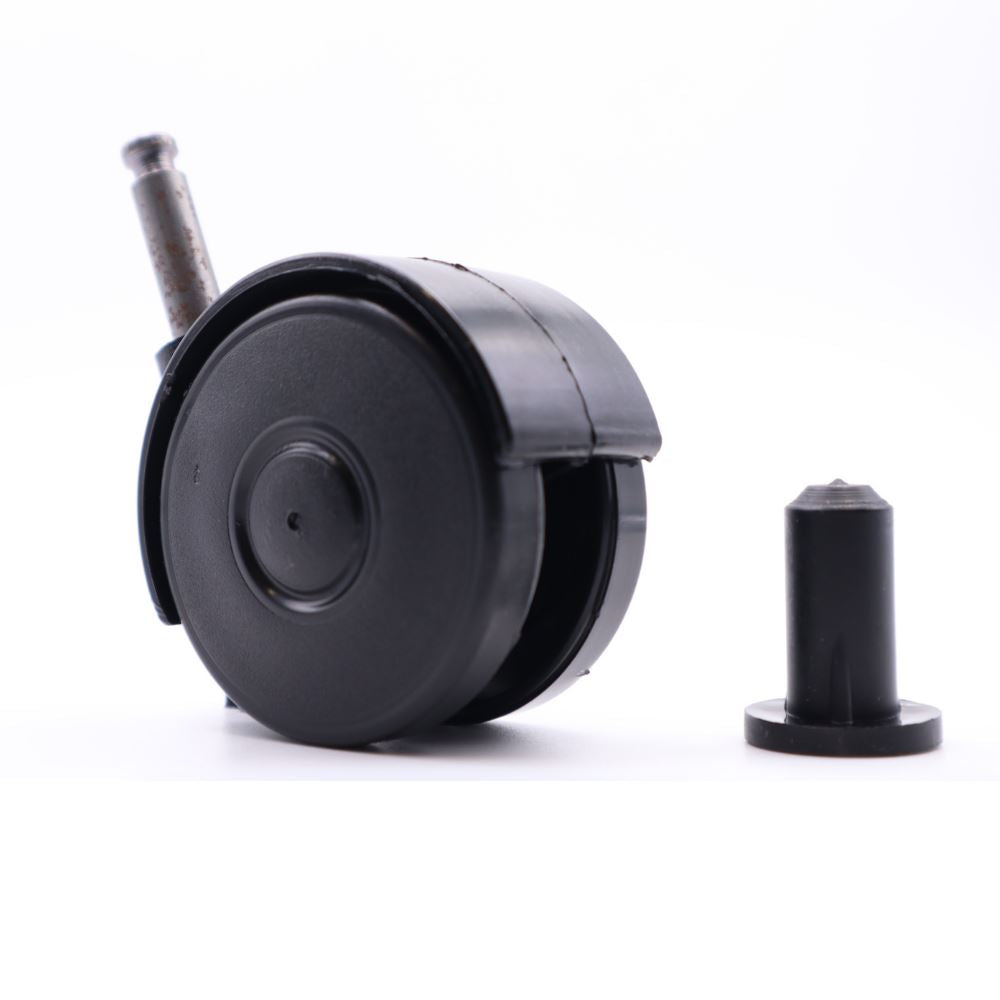 Rueda giratoria de plástico para muebles con pasador de montaje de 8 mm y funda - Ø55 mm – Furnica