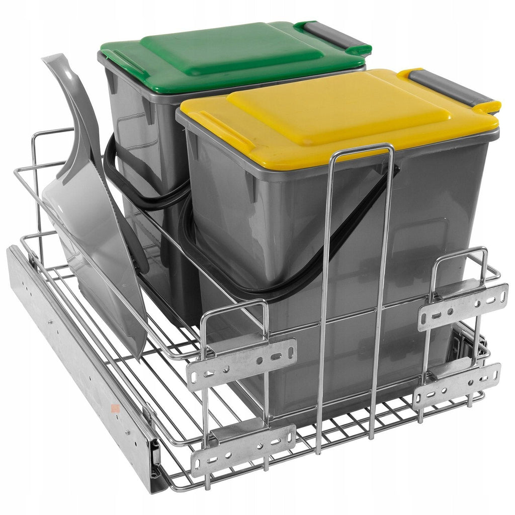 Cubo de basura extraíble para cocina con cierre suave de 2 x 10L con placas de color - Armario de 400mm