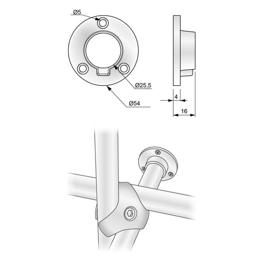 Brida baja para tubo de 25mm, cromada (2) – Furnica