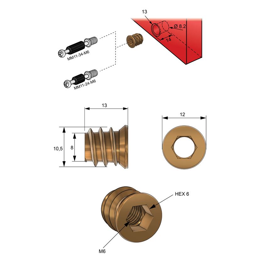 Inserto roscado M6 10x13mm - 1000 piezas (3) – Furnica