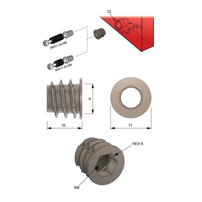 Inserto roscado M6 8x10mm - 1 pieza (2) – Furnica