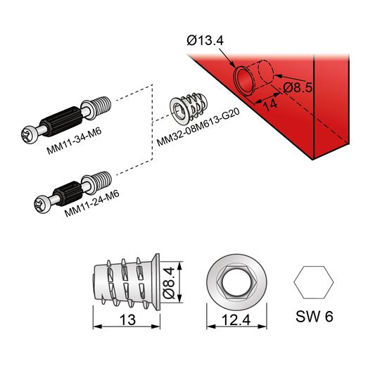 Inserto roscado M6 8x13mm - 1000 piezas