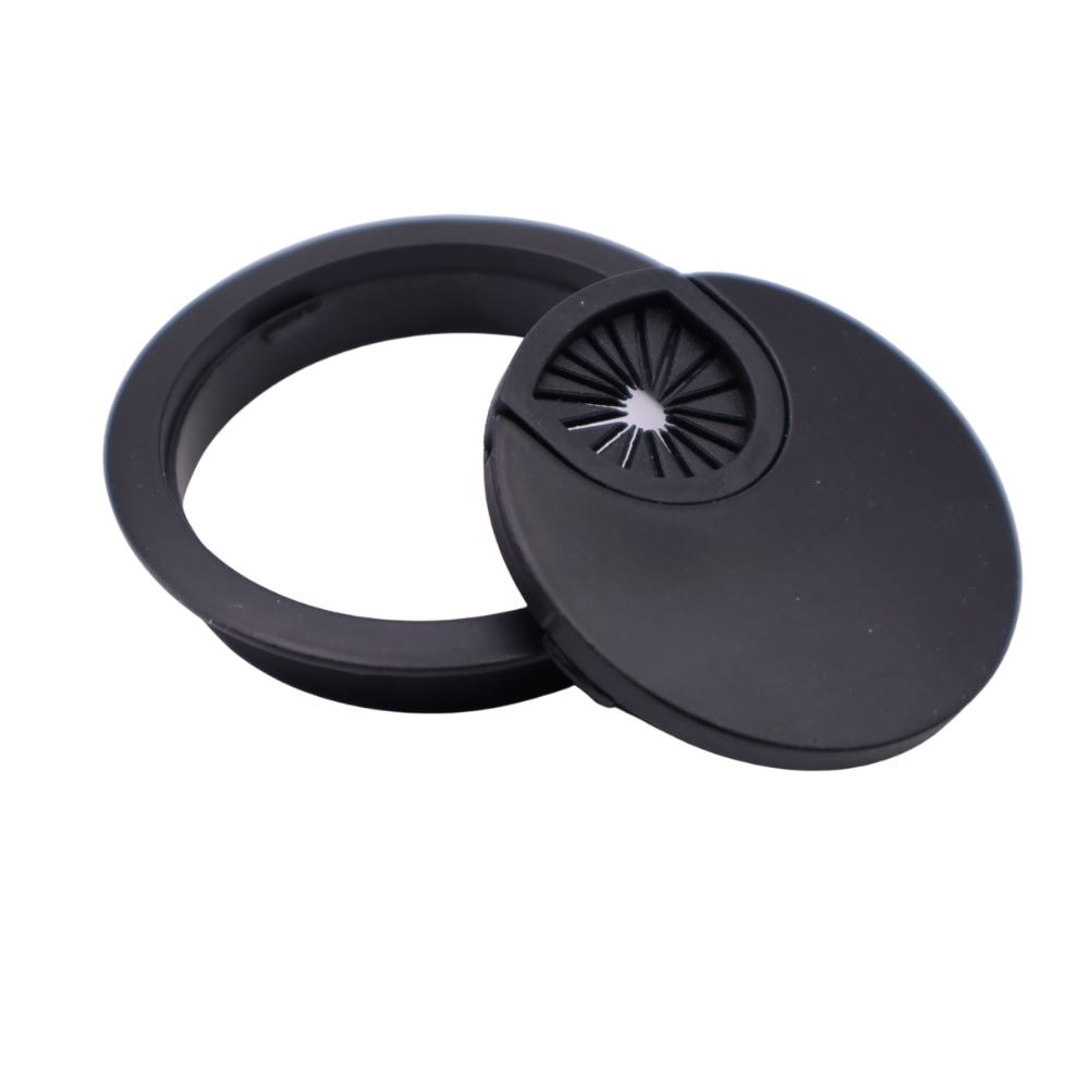 Pasacables de metal con orificio de goma - Negro mate Ø60mm