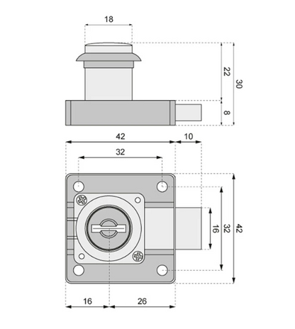 Cilindro de cerradura de mueble ZB-300/S1 con llave idéntica - cromado